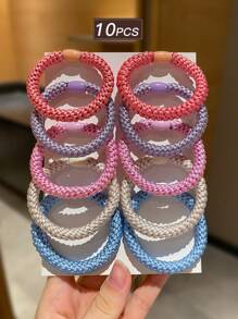 10 Stück/Set Multifarbige geflochtene elastische Haargummis für Frauen, weiche Haargummis für Zöpfe, modischer und einfacher Stil, geeignet für Alltag und Outdoor, saisonales Accessoire-Set Haargummis Haarseil