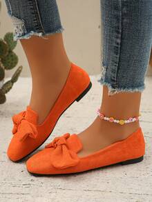 Ballerine arancioni dalle linee ampie con fiocco e punta quadrata, comode scarpe senza lacci casual, eleganti per l'ufficio, adatte per la primavera/estate - Arancione - Visualizzare 5