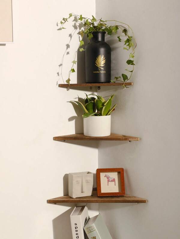 1Pc Rustic Wood Corner Wall Shelf – Floating Triangle Wall Mounted Storage Rack For Home Decor, Bedroom, Living Room, Bathroom, Office Organization And Display Room Decor Bedroom Decor Wall Decor