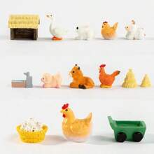 A Cute Resin Micro Landscape Ornament Featuring Animal Figurines Like Puppy, Piglet, And Lamb