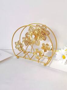 1 pieza Soporte de toalla de papel con estilo europeo de peluca de hierro, soporte de pañuelo de tela Luxurious, portavasos minimalista con pelusa Lux - Dorado - Ver 4