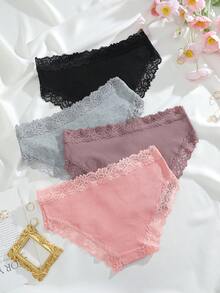 4 chiếc quần lót ren vá liền mạch thoải mái tối giản cho nữ - Nhiều màu - Xem 2