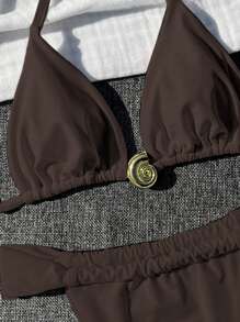 Women's Elegant Brown Snail Decor 2 Pieces Bikini Set