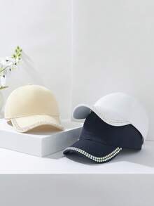 1pc New Style All-Season Solid Color Rhinestone Decorated Thin Breathable Fashion Women's Outdoor Sun Protection Baseball Cap - Multicolor - View 3
