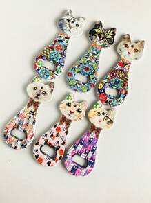 1pc Customizable Cute Cat Or Dog Head Embossed Gold Foil Art Dual-Use Bottle Opener And Fridge Magnet For Home Decoration, Daily Use Or Festival Gifts Birthday Graduation