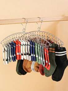 81/2/4 Pcs. Clothes Hanger With 20clips, Wind Resistant, Stainless Steel, For Drying Thick, Socks, Bras, Underwear, Stockings, Gloves