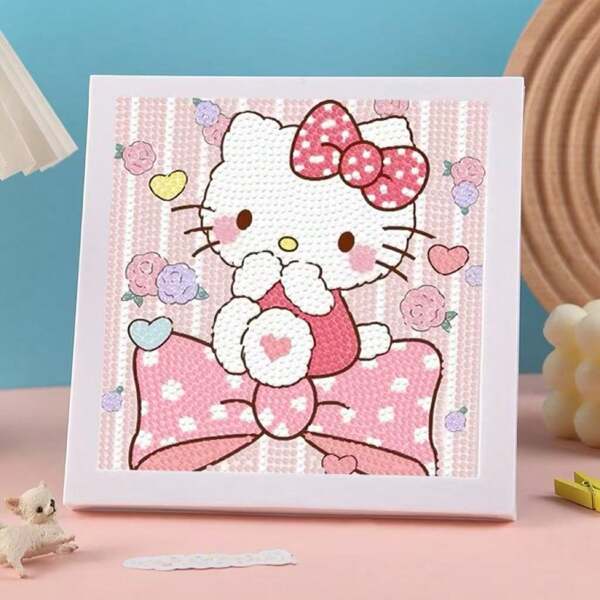 Sanrio 7 pièces/set Nouveau, mignon, cadre photo avec peinture de diamant Sanrio chat chat. Art de diamant DIY, artisanat avec collage, puzzle pour enfants