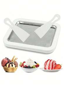 1 pieza Máquina para hacer rollos de helado con 2 raspadores, bandeja multifuncional para cocinar y congelar alimentos dulces, para hacer rollos de helado, yogur helado, paletas y helado