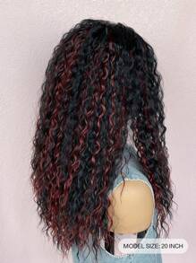 Black Highlight Red Kinky Curly Wig 13 * 4 * 1T Lace Synthetic Wigs