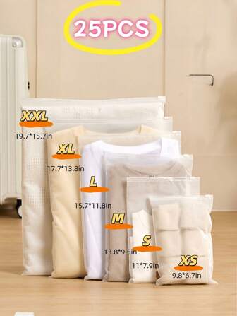 25pcs PE Clothes Storage Bag, Transparent PVC Clothes Sorting Bag, Waterproof Zipper Underwear Packing Bag, Daily Little Daisy Pattern Clothes Storage Box For Home,Frosted Clear Storage Bags,Shipping Packaging Bags,For Packing T-Shirts, Shirts,Shoes,Documents, Clothes Plastic Seal Bags, Reusable Use Frosted Resealable Bag,Space Saving Travel Storage Bags Bedroom Clothes Storage Organizer Closet Organization And Storage