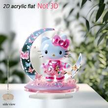 Sanrio Impresión plana en 2D, 1 pieza, decoración de sobremesa pequeña de Hello Kitty con luna plateada y mariposa de estilo art decó de Sanrio, perfecta para el comedor, la cocina, la sala de estar, el hogar y los regalos, recuerdos de fiesta, decoraciones de fiesta, regalos navideños, regalos de cumpleaños, de vuelta a la escuela