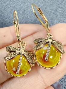 1 Pair Vintage Dragonfly Crystal Pendant Earrings, Charming Bohemian Jewelry For Women, Party Wear