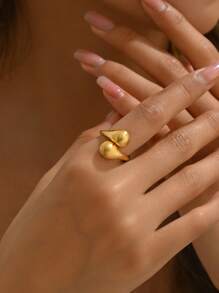 1 pieza Anillo de mujer elegante y de lujo con baño de oro y diseño de gota de agua, ideal para uso diario, Día de San Valentín, boda y otras ocasiones