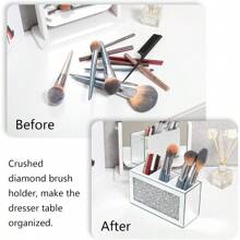 Silver Makeup Brush Holder Organizer Bling 3 Slot Crushed Diamond Crystal Mirrored Cosmetic Brushes Storage Eyeliners Eyebrow Pencil Display Case