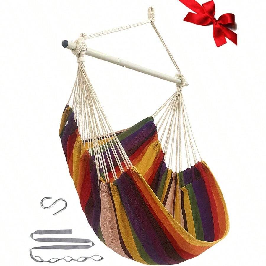 Hammock Chair Swing Indoor Hammock For Bedroom Max 500 LbsSteel Spreader Bar With AntiSlip RingsIndoor Outdoor - A-rainbow-NoCushion - View 1
