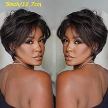 Fashion Chic Pixie Cut Wig Human Hair With Bangs For Women 5 Inch Brazilian Remy Human Hair Natural Look Short Straight Pixie Cut Wigs Glueless Full Machine Made Wig Perfect For Daily Wear And Parties