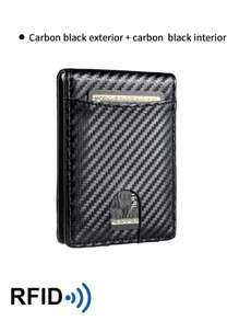 Ultra-Thin Wallet For Men, Premium RFID Blocking Bifold Leather Wallet, Stainless Steel Money Clip, Gift For Men, Solid Color Anti-Theft Synthetic Leather