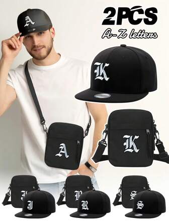 2 件套男女通用 26 个字母印花棒球帽和便携式胸包套装，户外街头时尚休闲可调节帽子，适合春季、夏季日常、户外露营、生日、父亲节礼物