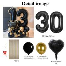 43pcs Black Number Column Balloon Set, Includes 32 Inch (81.28cm) Black Number Foil Balloons, Black & Metallic Gold Round Latex Balloons, Suitable For Anniversary, Birthday Decorations, Brides, Wedding Decor, Graduation, Festivals, Party Decor