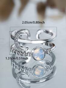 1 pièce Bague ouverte femme à la mode et mignonne avec design de ligne creuse de lune et lapin, pierre CZ. Convient pour date, soirée, anniversaire, vacances