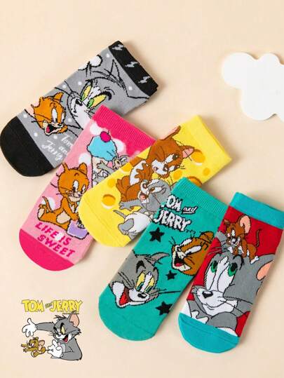 Warner Bros 1/5 Pairs Men Boat/Ankle Socks, Tom & Jerry Cartoon Gift Socks, Interesting, Comfortable, Breathable, Fashion, Women Short Novelty Socks