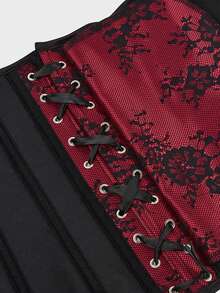 Corset Top Lace Off Shoulder Boned Overbust Corset Bustier  Bodyshaper Lingerie Top - 酒紅色 - 查看 5
