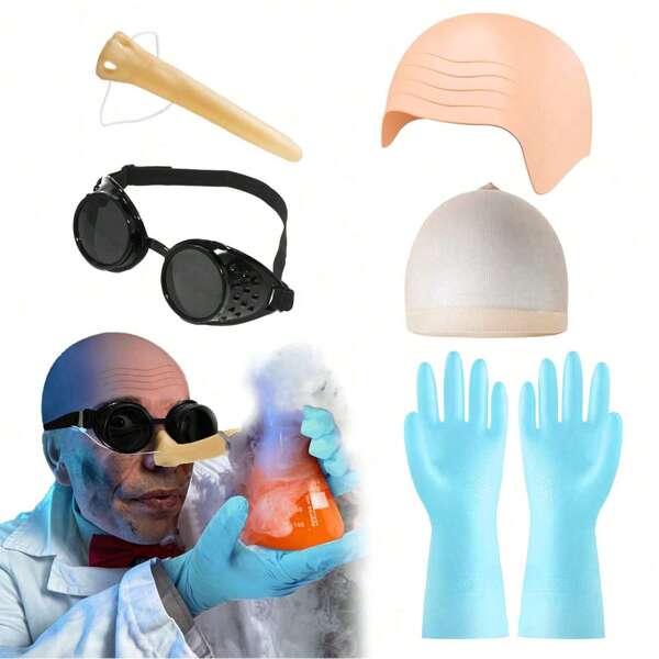 5 Pcs Mad Scientist Costume For Men Mad Scientist Wig And Steampunk Goggles White Crazy Wigs Eccentric Scientist Costume For Carnival Cosplay Accessories