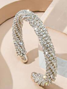 1pc Rhinestone Activated Bracelet, Luxury Sparkling Zirconia Wedding Bridal Bangle For Women