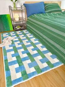 1pc Blue & Green Plaid Print Rug, Soft Fluffy Carpet, Suitable For Living Room, Bedroom, Kitchen, Holiday Decor, Year-Round Charm, Ideal For Indoor Use - Multicolor - View 7