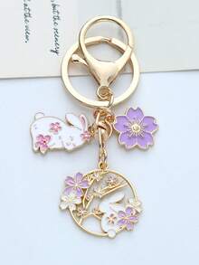 樱花兔钥匙扣，可爱卡通动物花环兔子合金吊坠，粉色/蓝色/红色/紫色，情人节礼物，适合送给家人、恋人、朋友的小珠宝礼物 - 彩色 - 查看 5