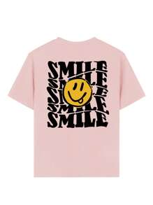 1 Peça Camiseta de Manga Curta de Gola Redonda com Estampa Facial Casual para Meninas Pré-Adolescentes, Camiseta de Verão para Estudantes Jovens - Camiseta com Design Artístico que Inspira Imaginação e Autoexpressão