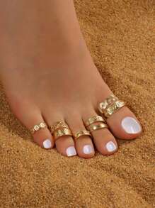 MESTILO 8pcs/Set Minimalist Style Daisy Flowers & Heart Shaped Adjustable Gold Toe Rings, Suitable For Women Daily & Holiday Wear