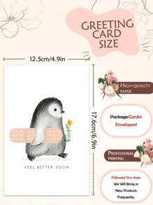 1PC Cute Penguin Encouragement Greeting Card With Envelope: The "Get Well Soon" Encouragement Message Paired With Adorable Penguins Is Perfect For Expressing Gratitude, Motivation, Or Recovery Wishes. A Penguin-Themed Gift