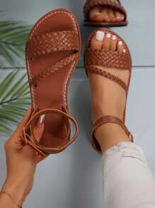 European & American Style Woven Sandals, Women's Flat Beach Sandals For Summer