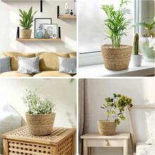 1 Stück handgewebter Strohpflanzenkorb, indoor geflochtener Blumentopf Deko, indoor outdoor Gartendekoration, Seegras Topfpflanzenkorb Pflanzenset - Rohrkolben-Stil - Übersicht 11