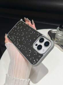 1pc Black Rhinestone Star Design Full Coverage TPU Shockproof Phone Case Suitable For IPhone 16, 15, 14, 13, 12, 11 Pro Max