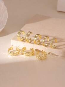 MESTILO 8pcs/Set Minimalist Style Daisy Flowers & Heart Shaped Adjustable Gold Toe Rings, Suitable For Women Daily & Holiday Wear