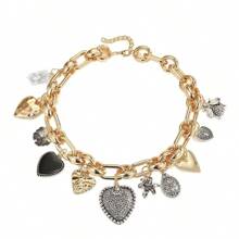 1pc Women Gothic Style Heart & Butterfly Multi Pendant Chain Necklace, Suitable For Daily Wear
