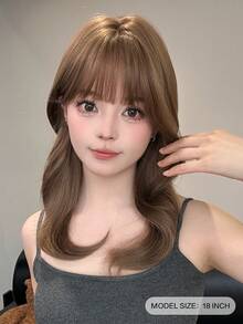 alicegarden 1 件亚麻棕色合成耐热微量假发，带刘海，18 英寸长，由纤维制成，适合日常使用，自然逼真的假发。 - 亞麻棕 - 查看 3