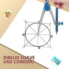 8 piezas de compás y set de regla de plástico transparente - Kit de herramientas de dibujo duraderas con transportador, triángulo y borrador para proyectos escolares y de arte - Azul - Ver 5