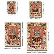 1 pezzo Stampa su tela con cartellone artistico naif di un topolino che legge, senza cornice, per nido d'infanzia, stile cottagecore accogliente, arte da parete minimalista rustica vintage per amanti dei libri, salotto, camera da letto, decorazione moderna per casa, sopra il letto