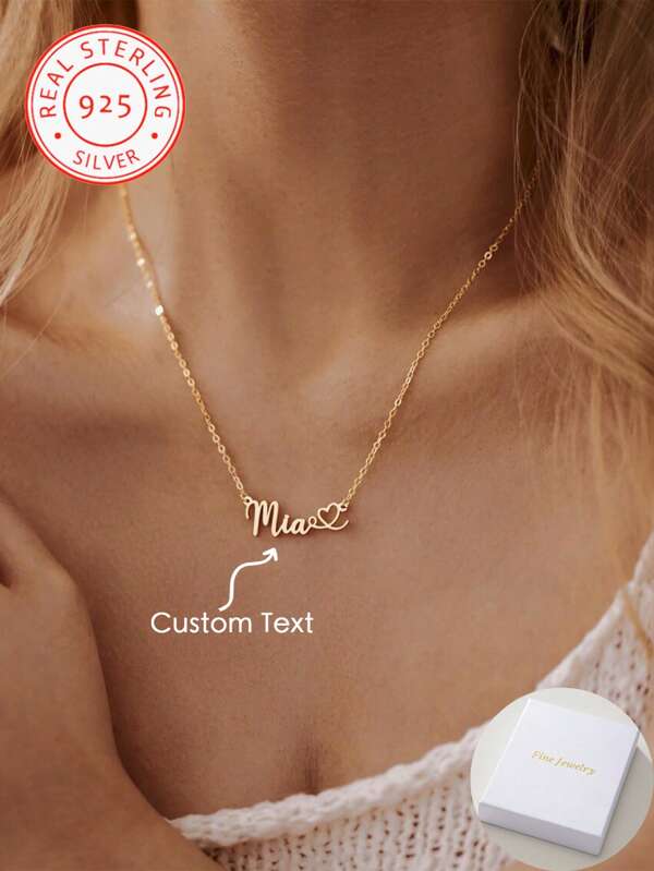 A 925 Silver Fashion Simple Personalized Custom English Name Love Necklace, Extreme Simplicity, Elegant And Romantic, Bohemian Style With Jewelry, Suitable For Valentine's Day, Birthdays, Anniversaries, Graduation Ceremonies, Christmas, As A High-End Gift For Lovers And Mothers