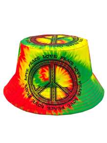 Casual Summer "Peace Love" Print Vacation Bucket Hat, Unisex Boho Style Reversible Sun Protection Bucket Hat