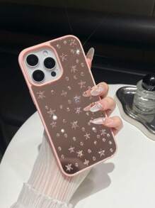 1pc Black Rhinestone Star Design Full Coverage TPU Shockproof Phone Case Suitable For IPhone 16, 15, 14, 13, 12, 11 Pro Max