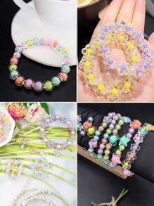 100pcs/Pack Assorted Flower, Heart, Star, Cube, Round Acrylic Beads With Hole, Suitable For DIY Bracelet, Necklace, Phone Chain, Hair Accessories, Jewelry, Handicrafts