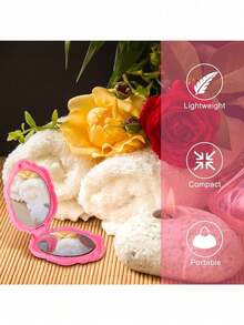 5 件装粉色化妆镜塑料迷你旅行化妆镜便携式折叠镜玫瑰花形化妆镜手持伴娘礼物女士婚礼派对