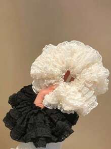 2 Pcs, Black And White Two Elegant Lace Hollow Sausage Hair Bands, Multi-Functional All Matching Simulation Silk Hair Bands, Floral Design, Soft And Durable Women's Hair Bands, Hair Accessories, Hair Bands,Hair Scrunchies