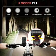 Luz Frontal de Bicicleta com 12 LEDs, Material ABS de Alta Luminosidade, Lanterna para Uso Externo, Alto-Falante Embutido e Visor Digital, 5 Modos de Iluminação, Suporte Rotativo 360°, Luz de Bicicleta Segura para Uso Noturno