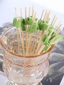 Green Leaf Cocktailspieße – 100 Stücke dekorative Bambus-Zahnstocher, Bambus-Cocktailspieße, Party-Zahnstocher, dekorative Obstspieße, Vorspeisenspieße, Essensstäbchen, tropische Partydekoration, 4,7 Zoll Partyspieße für Obst, Vorspeisen, Essensgarnitur, ideal für tropische Themen-, Hochzeit- und Hawaii-Partys