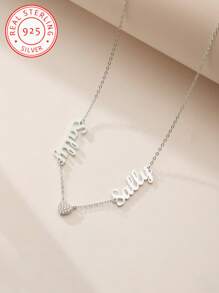 Collana con pendente a forma di cuore in argento 925 con due nomi in inglese e zirconi, in stile vintage, casual, carino, minimalista, personalizzata in modo unico e semplice. Regalo ideale per fidanzate, madri, famiglia, amici, per anniversari, compleanni, per vestirsi quotidianamente, per feste di laurea, festa della mamma, San Valentino, laurea, matrimonio, feste